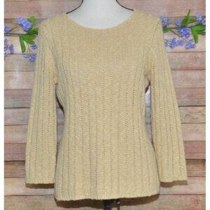 Carolyn Taylor Beige Metallic Ribbed Chunky Knit Sweater Size M Ramie Cotton